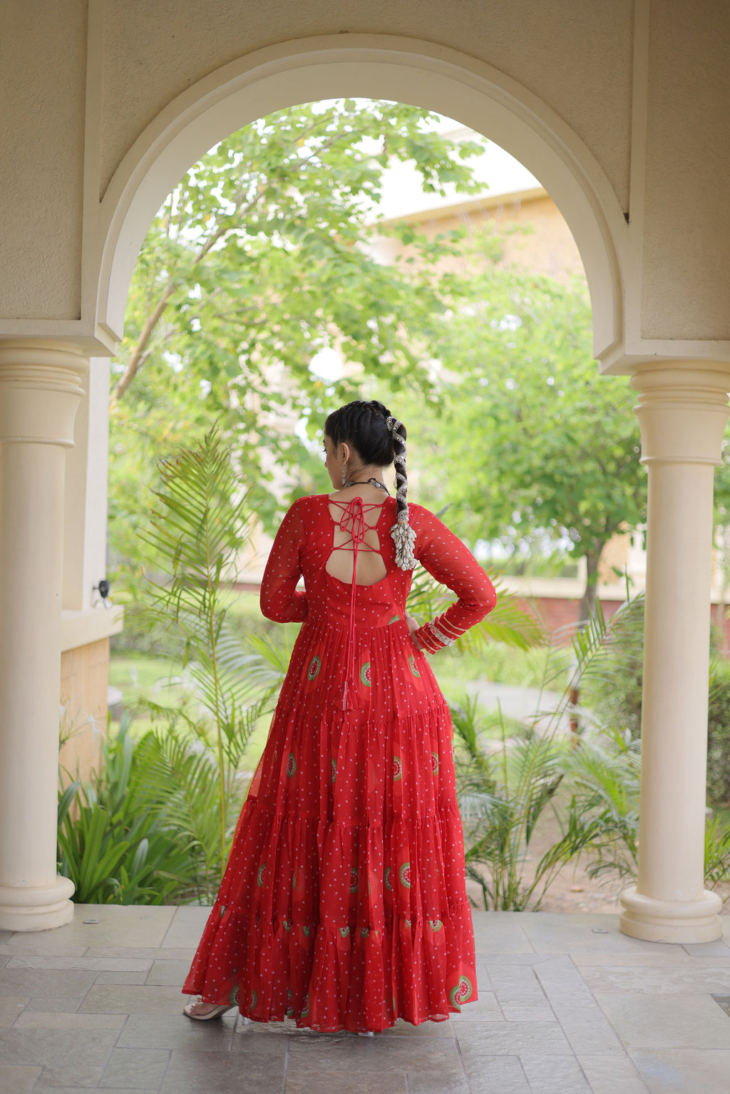 Faux Georgette Bandhej Printed Navratri Gown