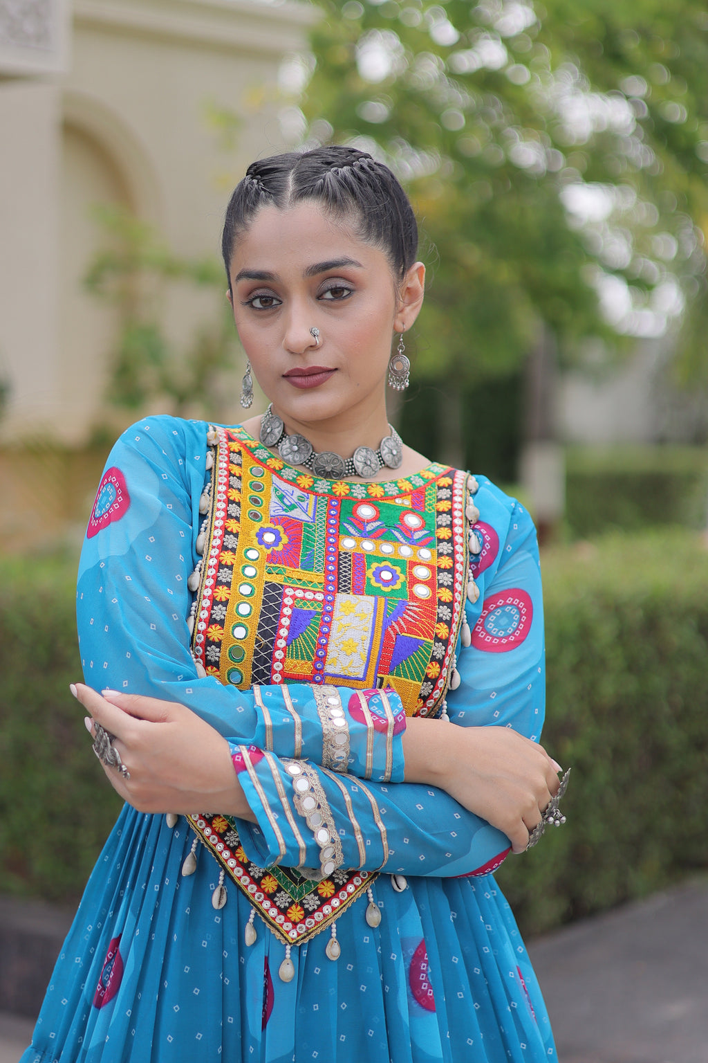 Faux Georgette Bandhej Printed Navratri Gown