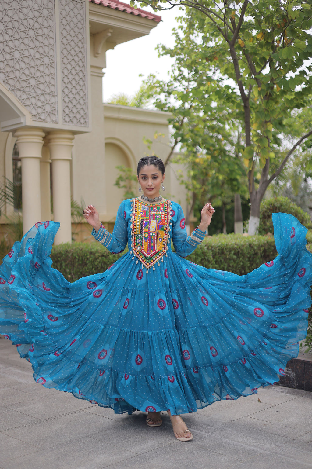 Faux Georgette Bandhej Printed Navratri Gown
