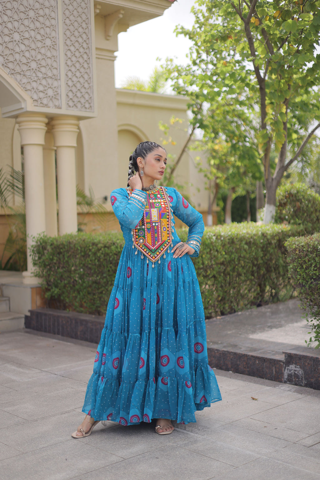 Faux Georgette Bandhej Printed Navratri Gown