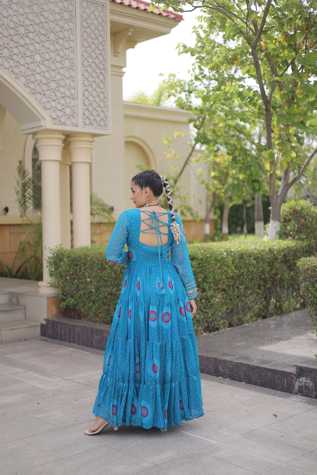 Faux Georgette Bandhej Printed Navratri Gown