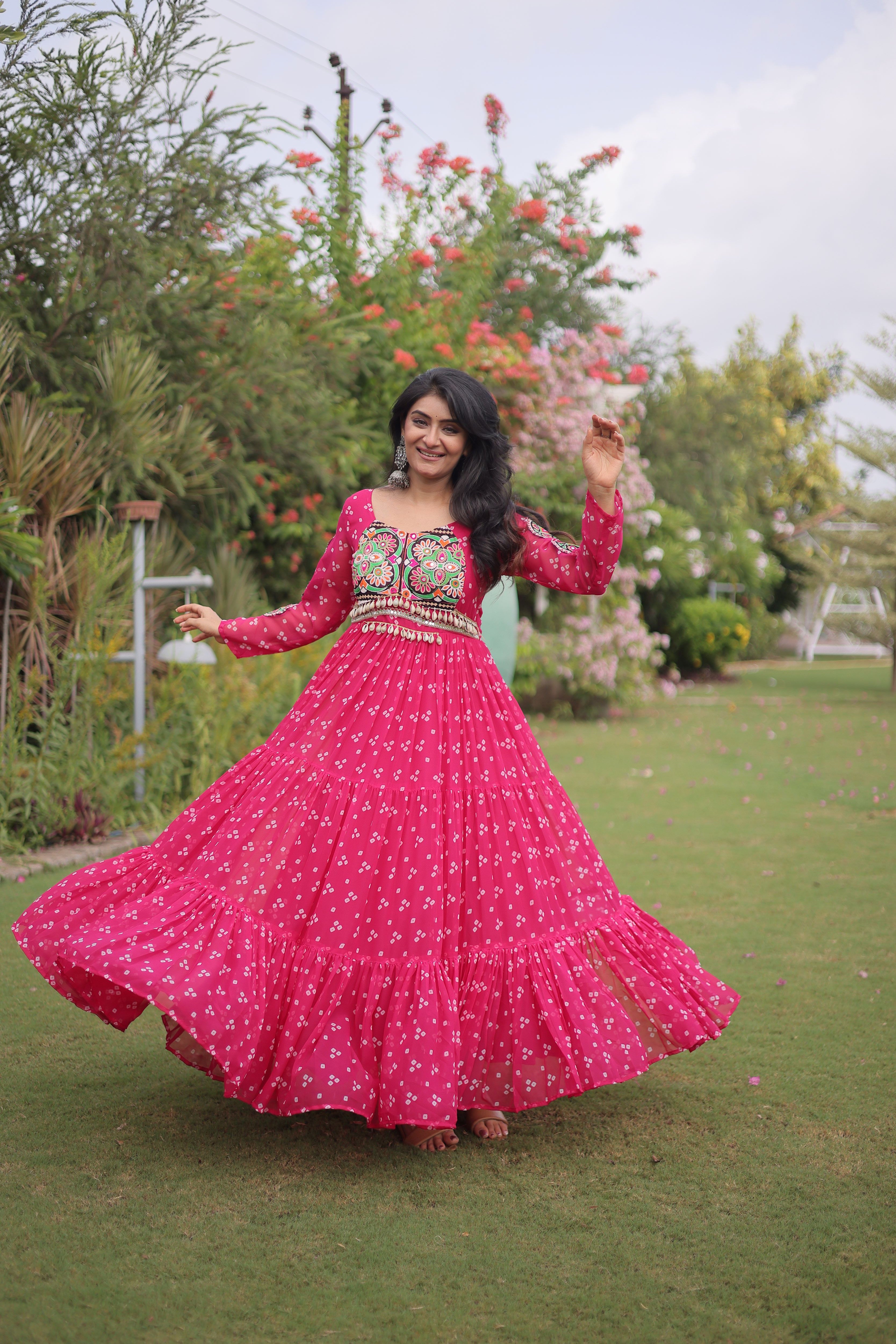 Georgette Bandhani Printed Navratri Gown