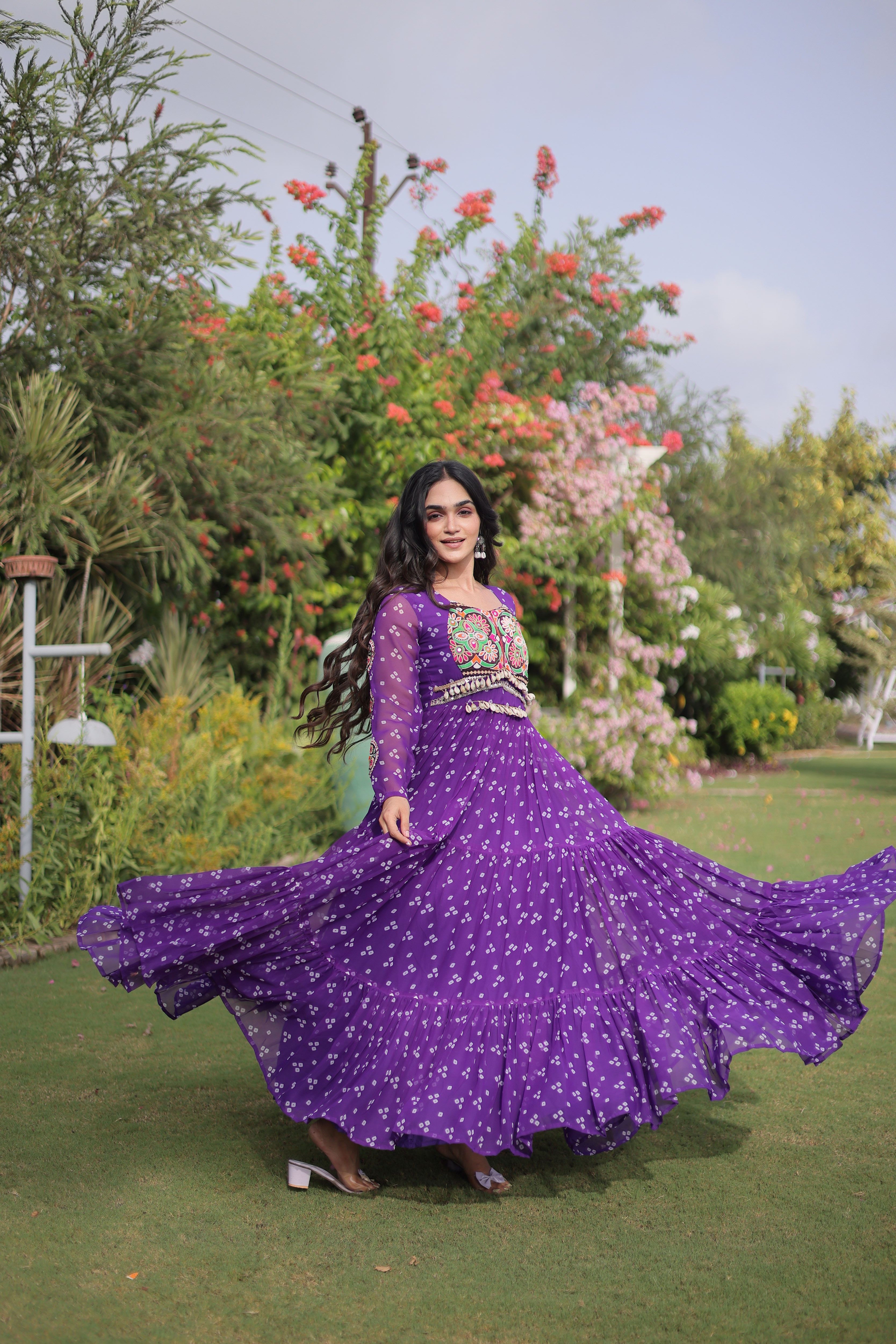 Georgette Bandhani Printed Navratri Gown