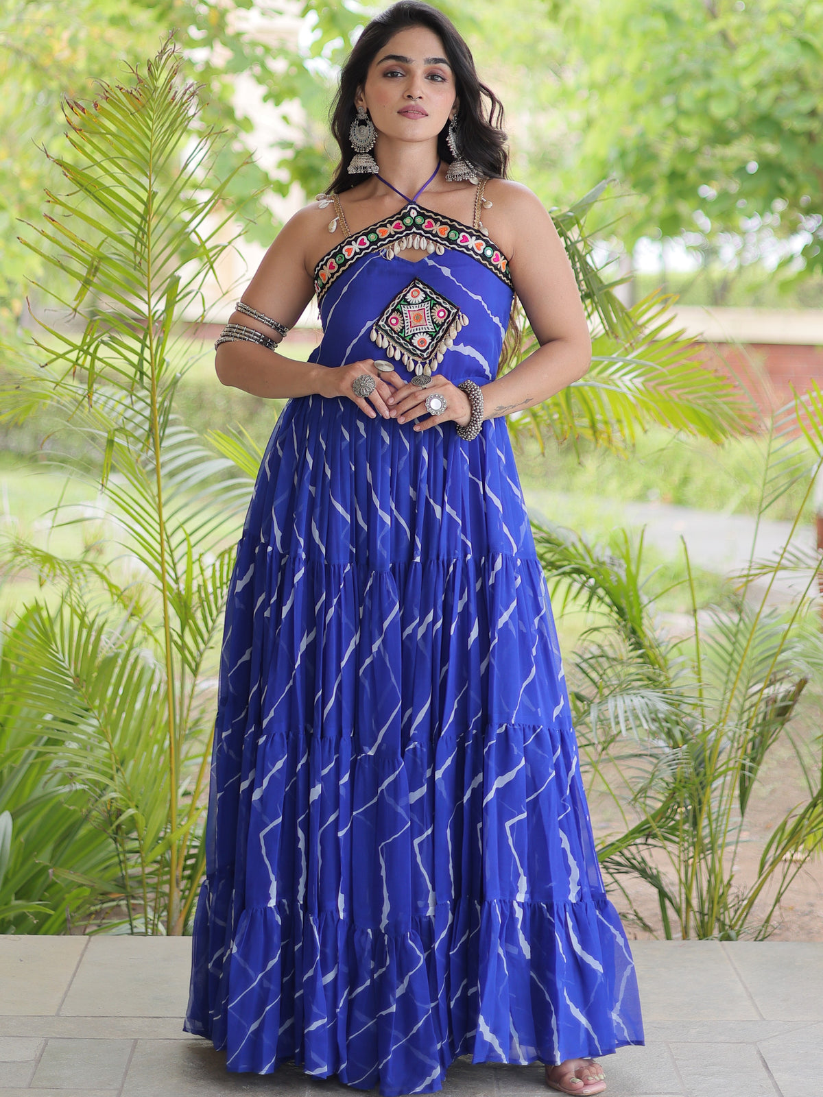 Faux Georgette Laheriya Printed Navratri Gown