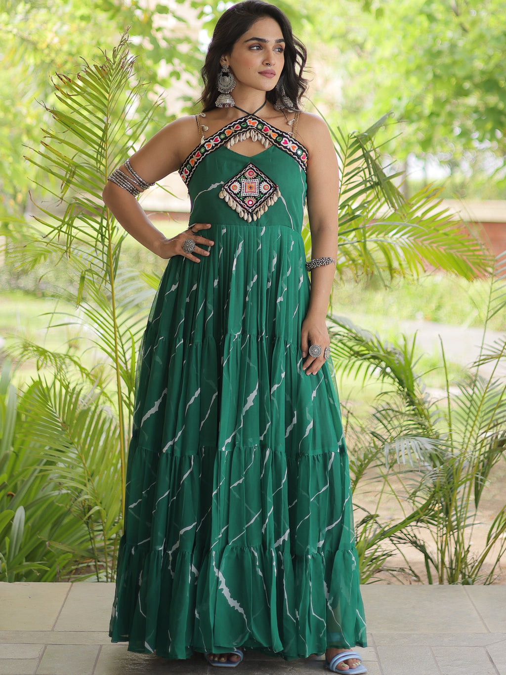 Faux Georgette Laheriya Printed Navratri Gown