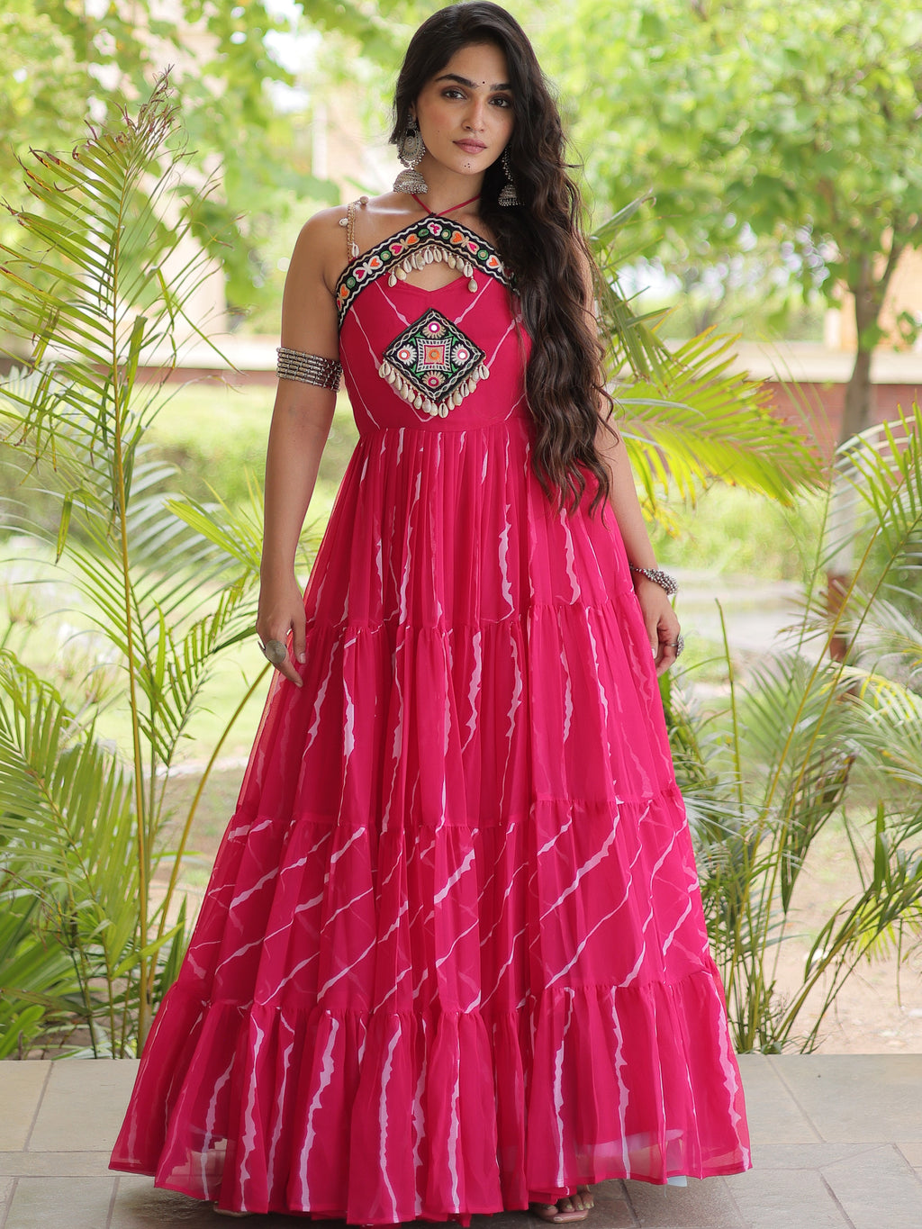 Faux Georgette Laheriya Printed Navratri Gown