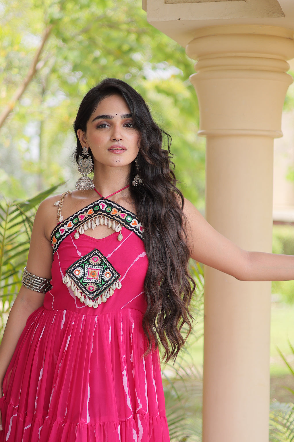 Faux Georgette Laheriya Printed Navratri Gown