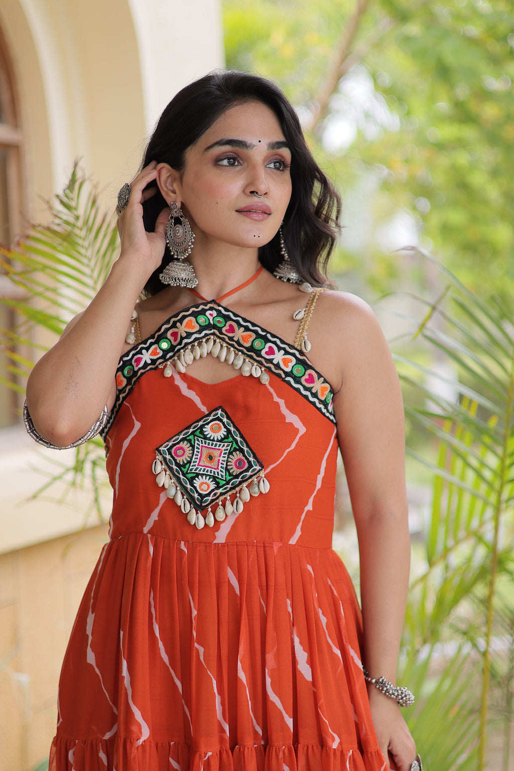 Faux Georgette Laheriya Printed Navratri Gown