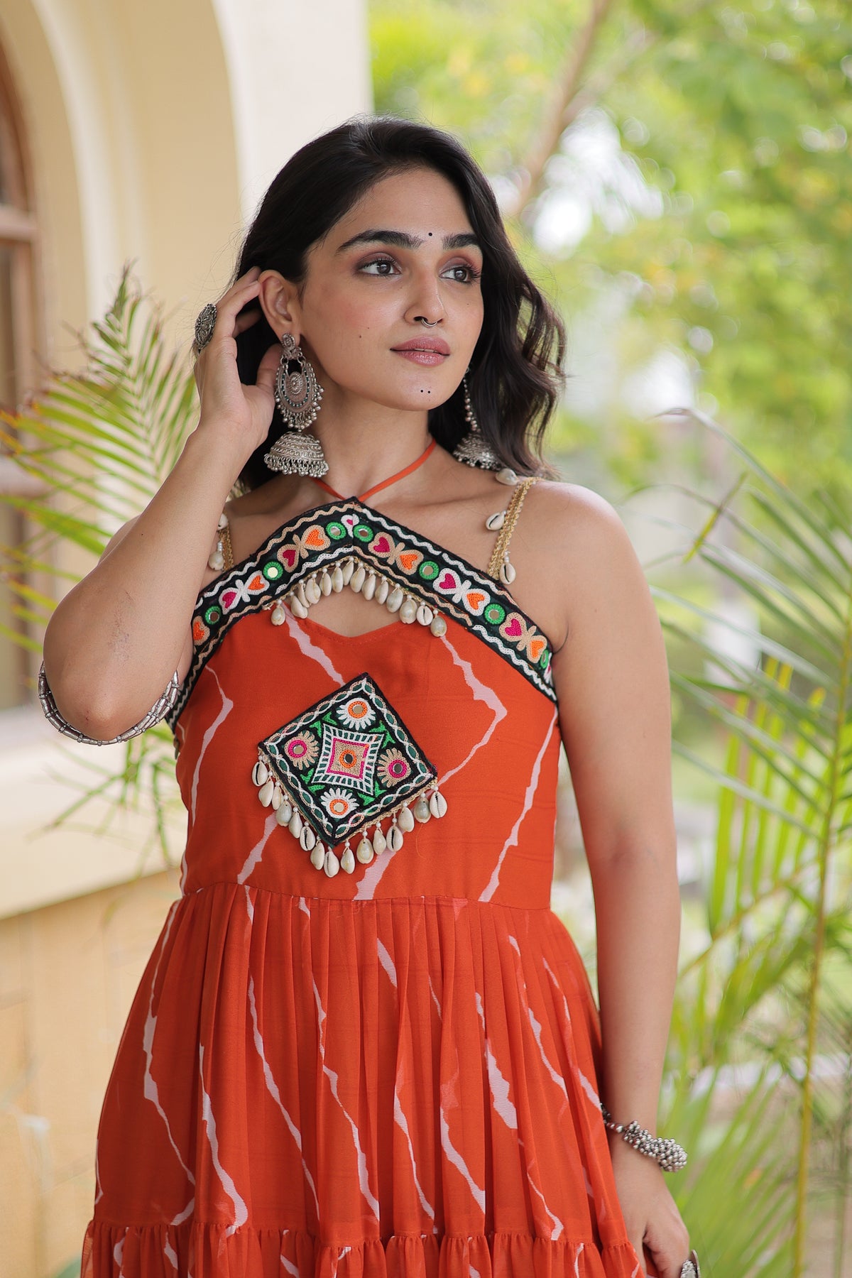 Faux Georgette Laheriya Printed Navratri Gown