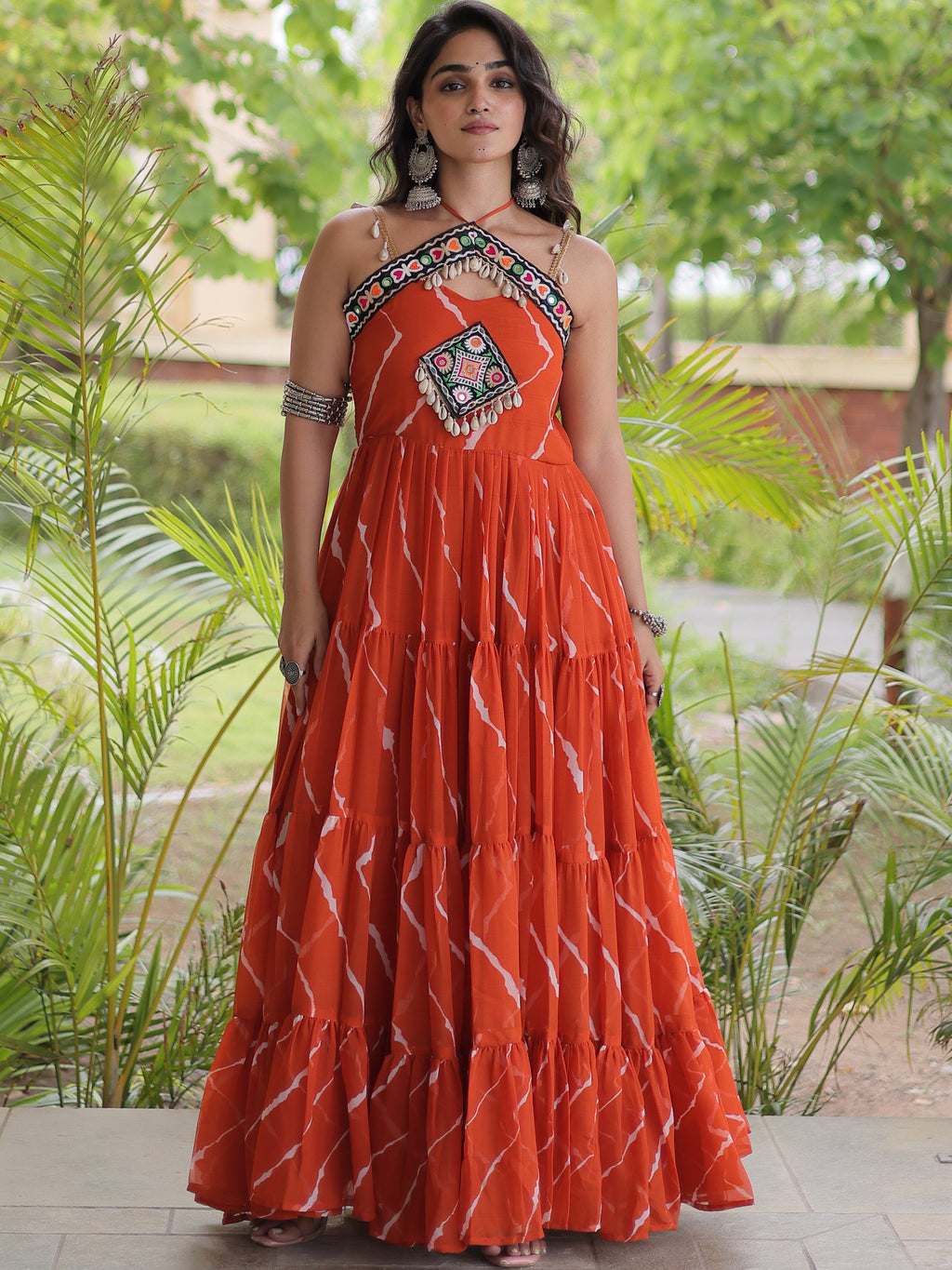 Faux Georgette Laheriya Printed Navratri Gown