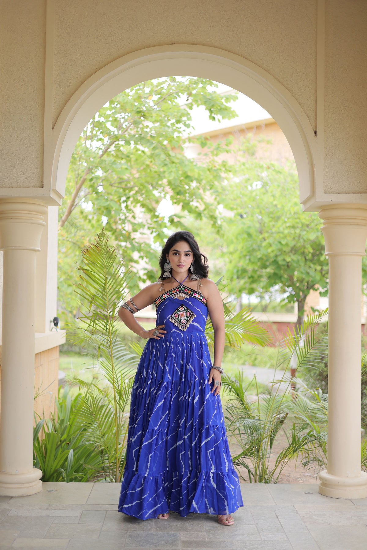 Faux Georgette Laheriya Printed Navratri Gown