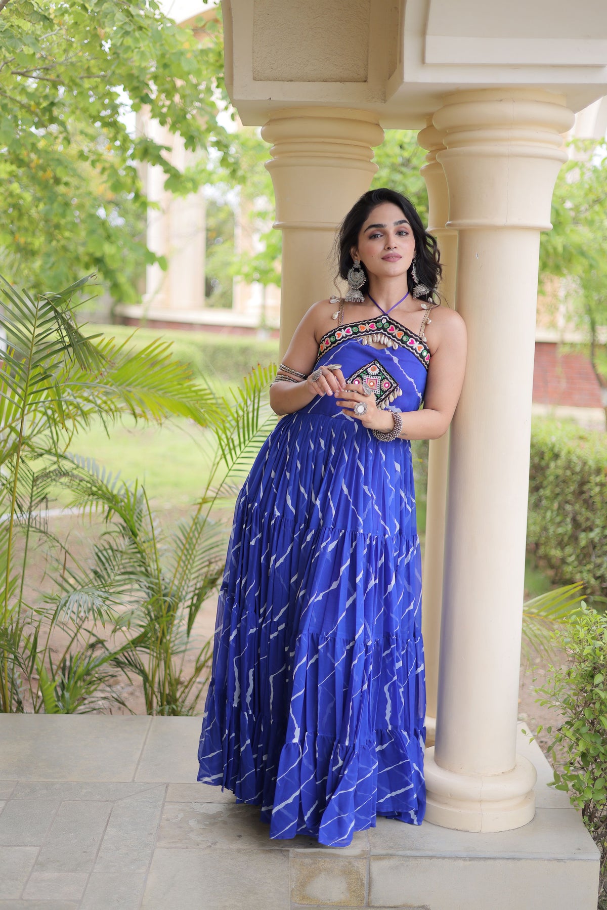 Faux Georgette Laheriya Printed Navratri Gown