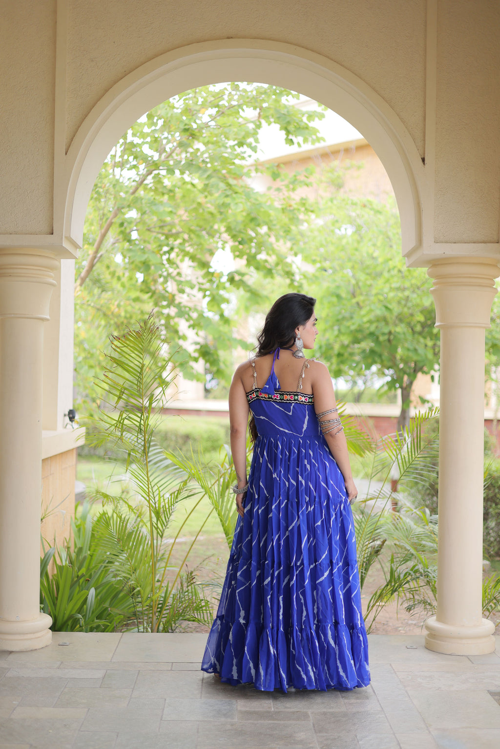 Faux Georgette Laheriya Printed Navratri Gown
