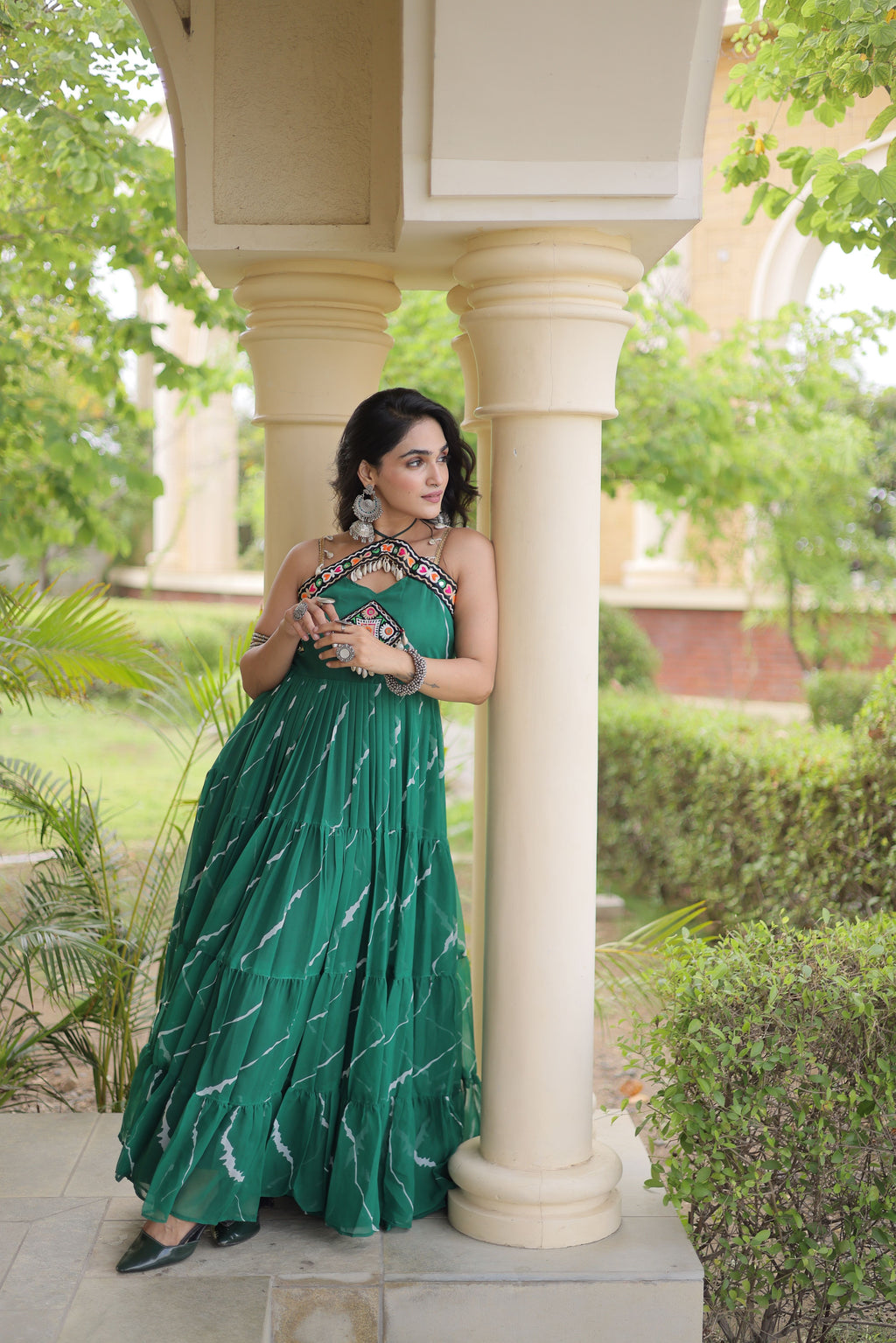 Faux Georgette Laheriya Printed Navratri Gown