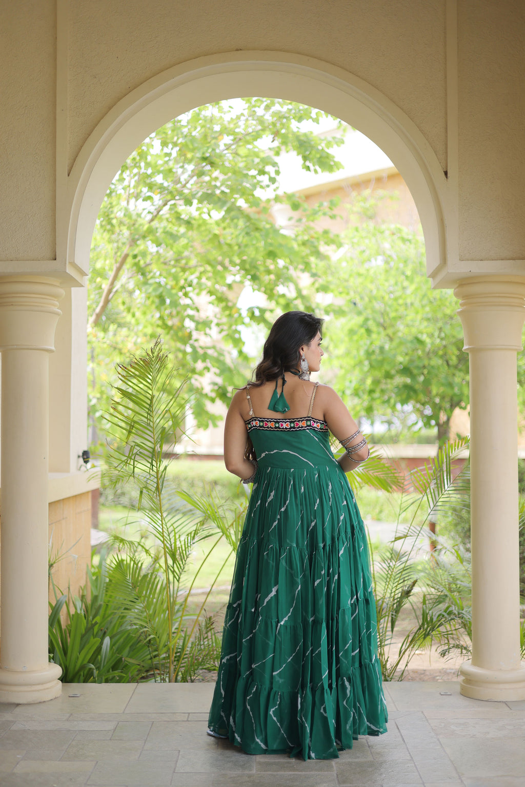 Faux Georgette Laheriya Printed Navratri Gown