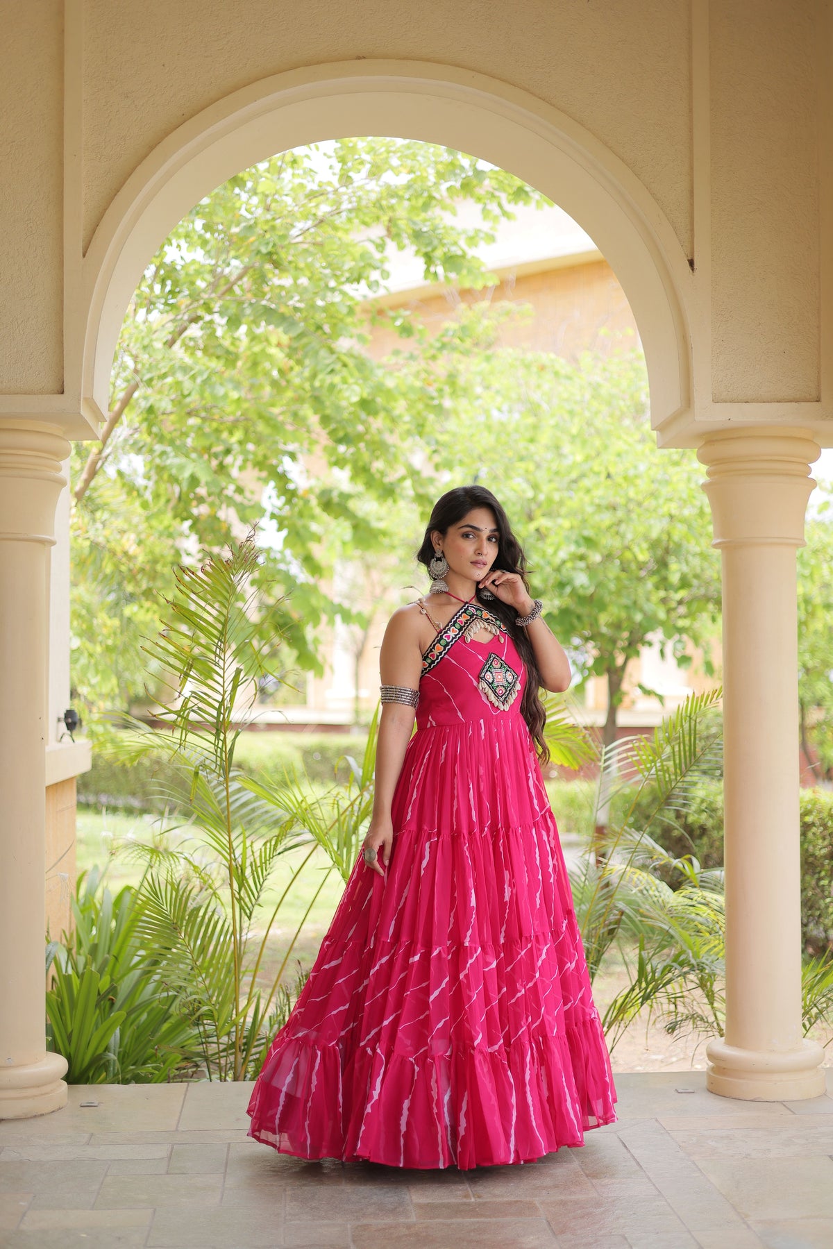 Faux Georgette Laheriya Printed Navratri Gown