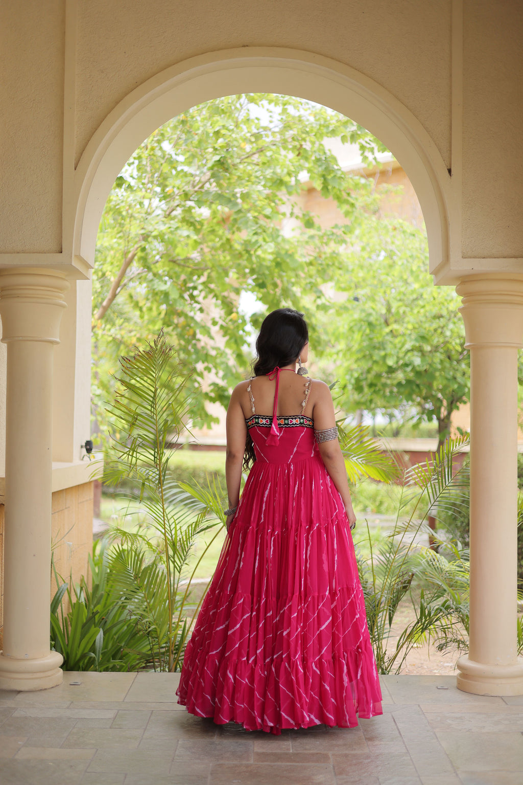 Faux Georgette Laheriya Printed Navratri Gown
