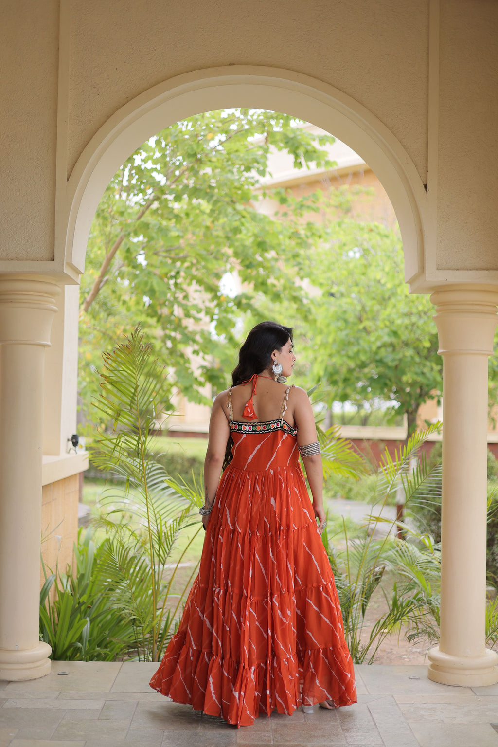 Faux Georgette Laheriya Printed Navratri Gown