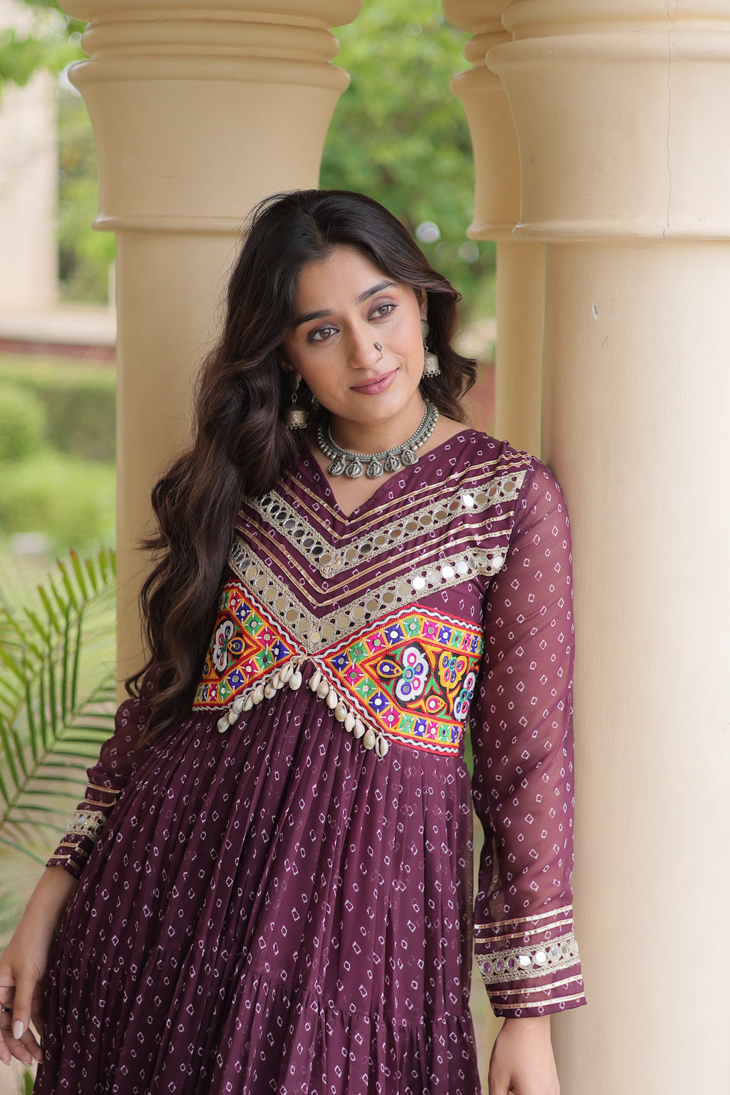 Faux Georgette Bandhani Printed Navratri Gown