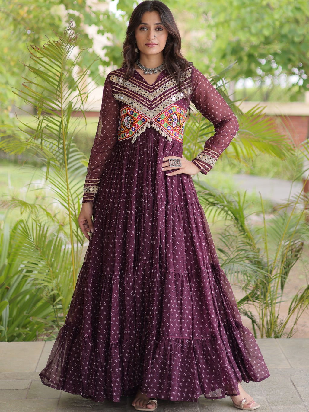 Faux Georgette Bandhani Printed Navratri Gown