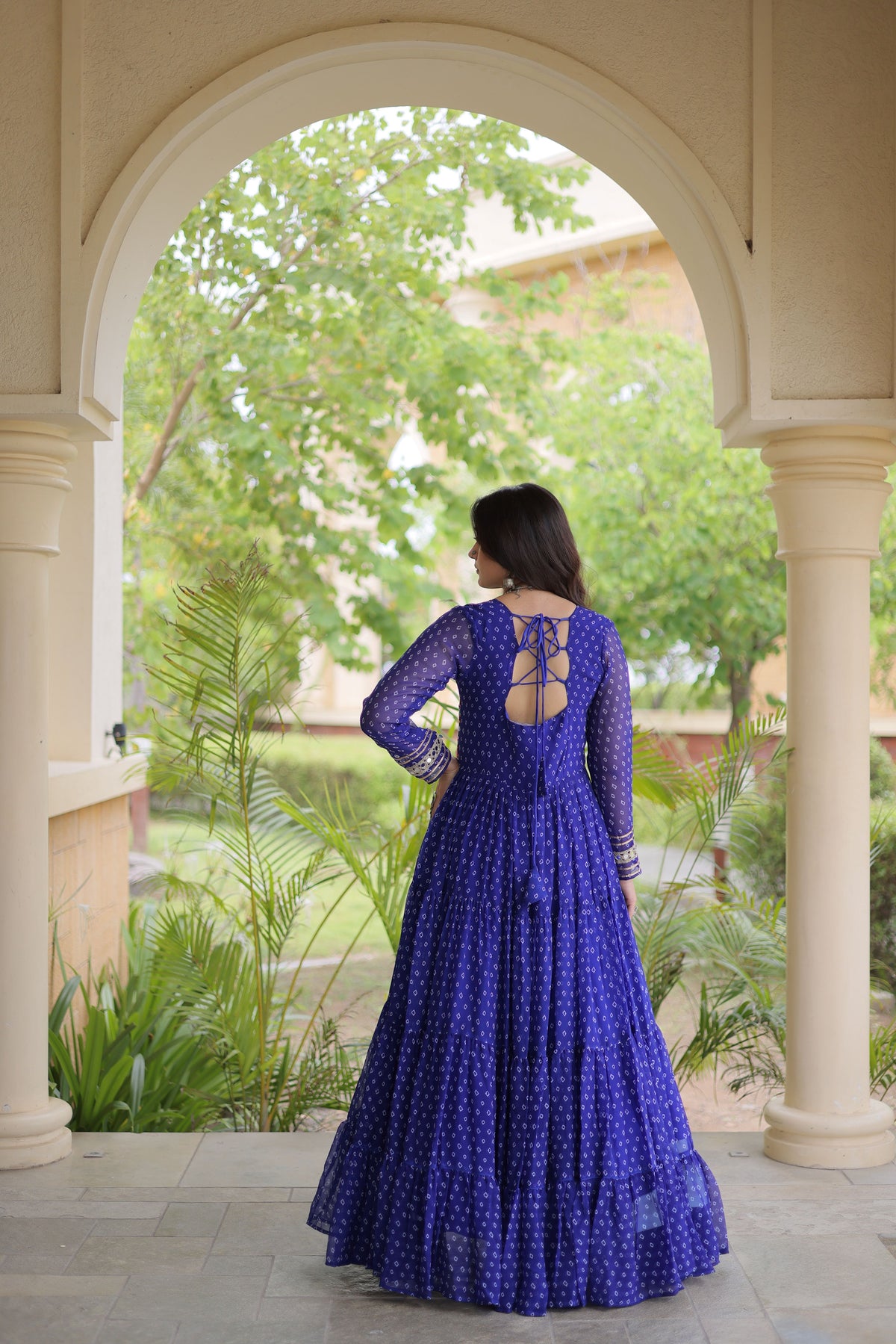 Faux Georgette Bandhani Printed Navratri Gown