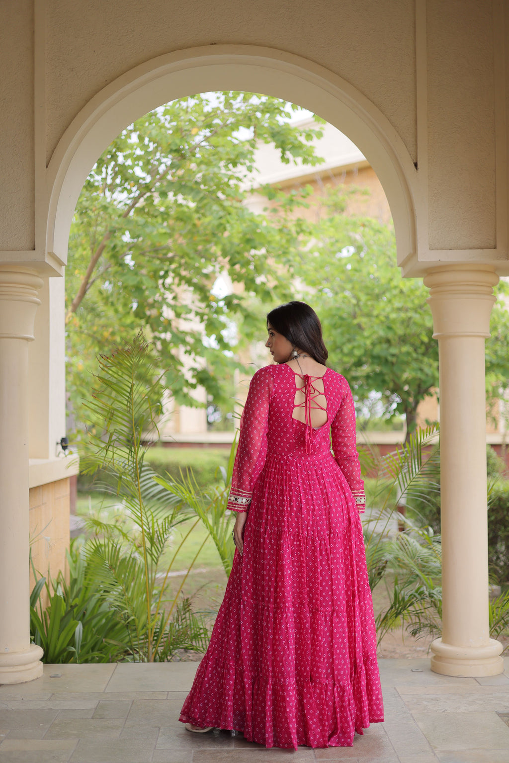 Faux Georgette Bandhani Printed Navratri Gown