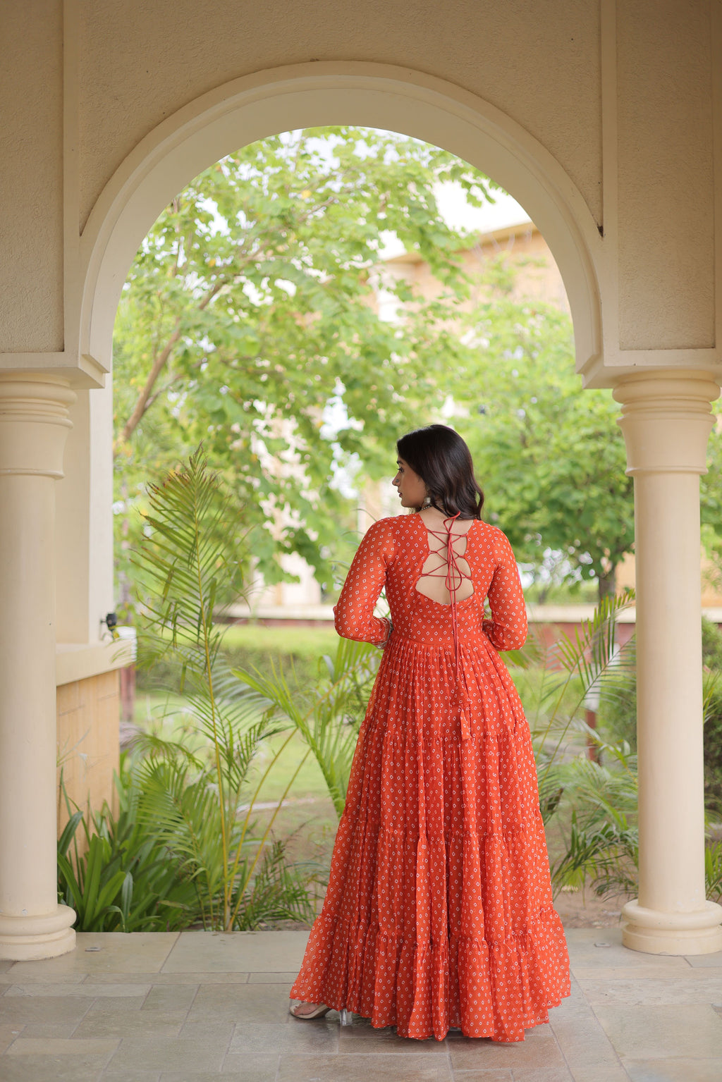 Faux Georgette Bandhani Printed Navratri Gown