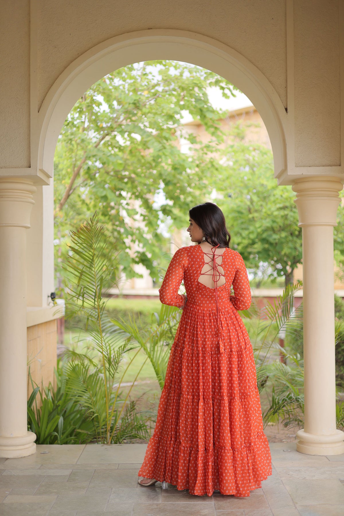 Faux Georgette Bandhani Printed Navratri Gown