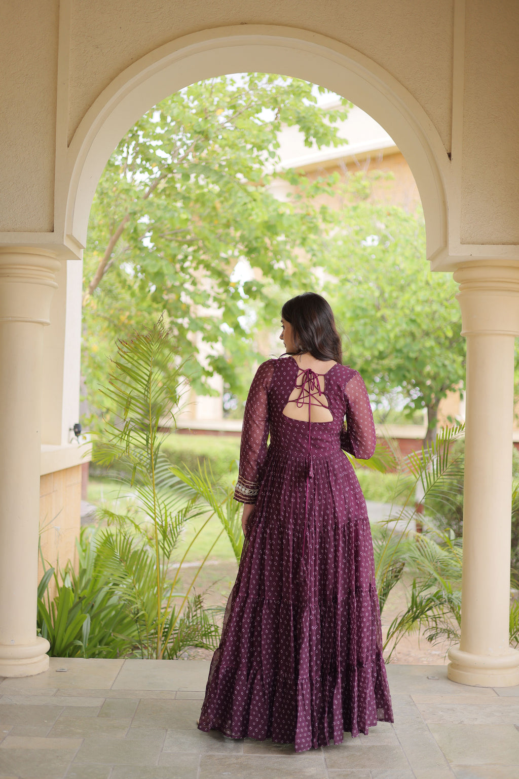 Faux Georgette Bandhani Printed Navratri Gown