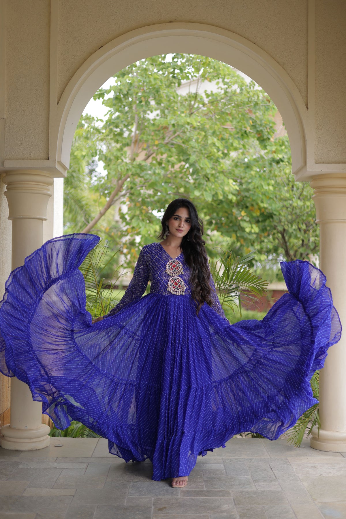 Georgette Laheriya Printed Navratri Gown
