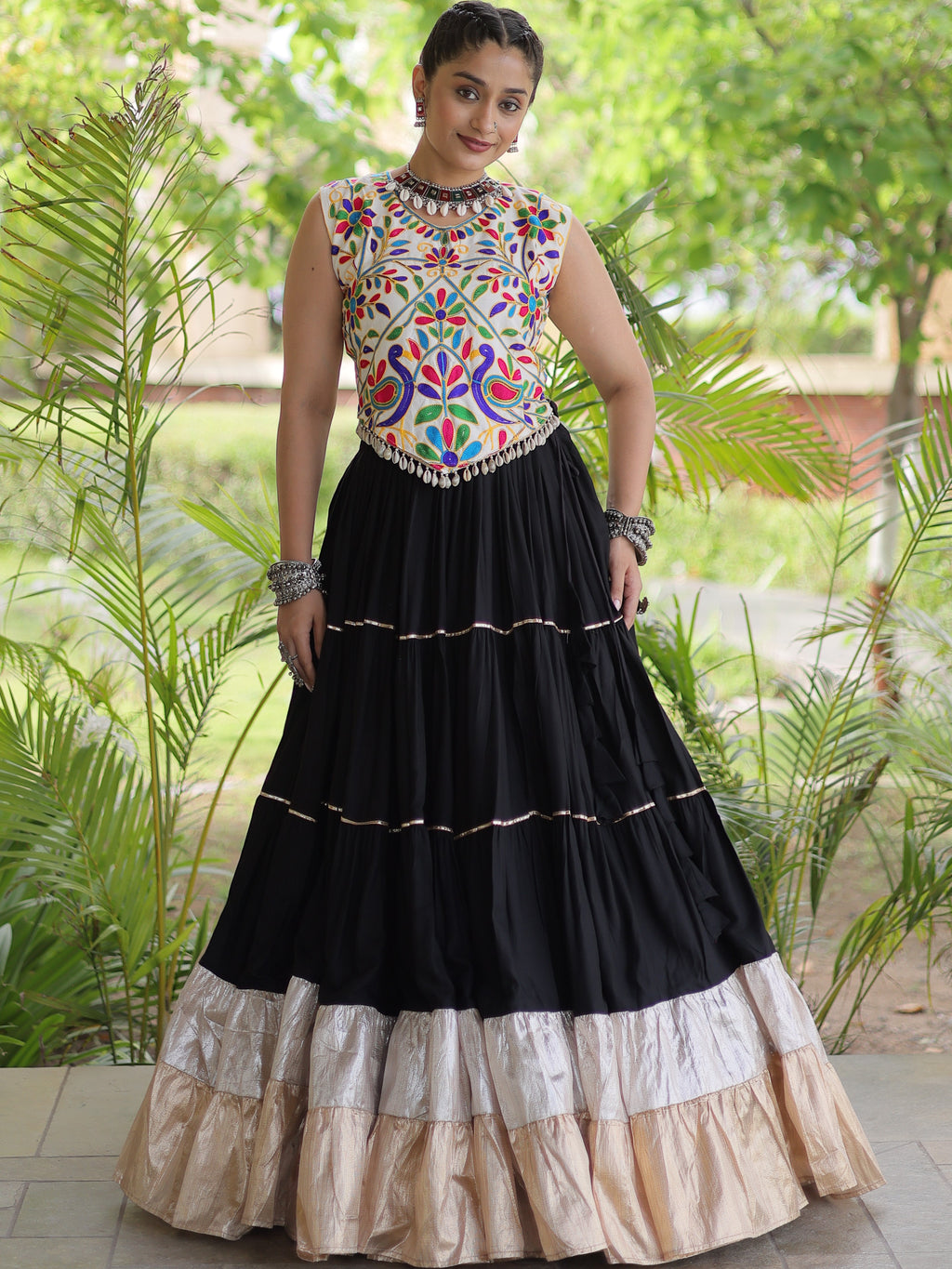 Rayon Kutchi Work Navratri Lehenga