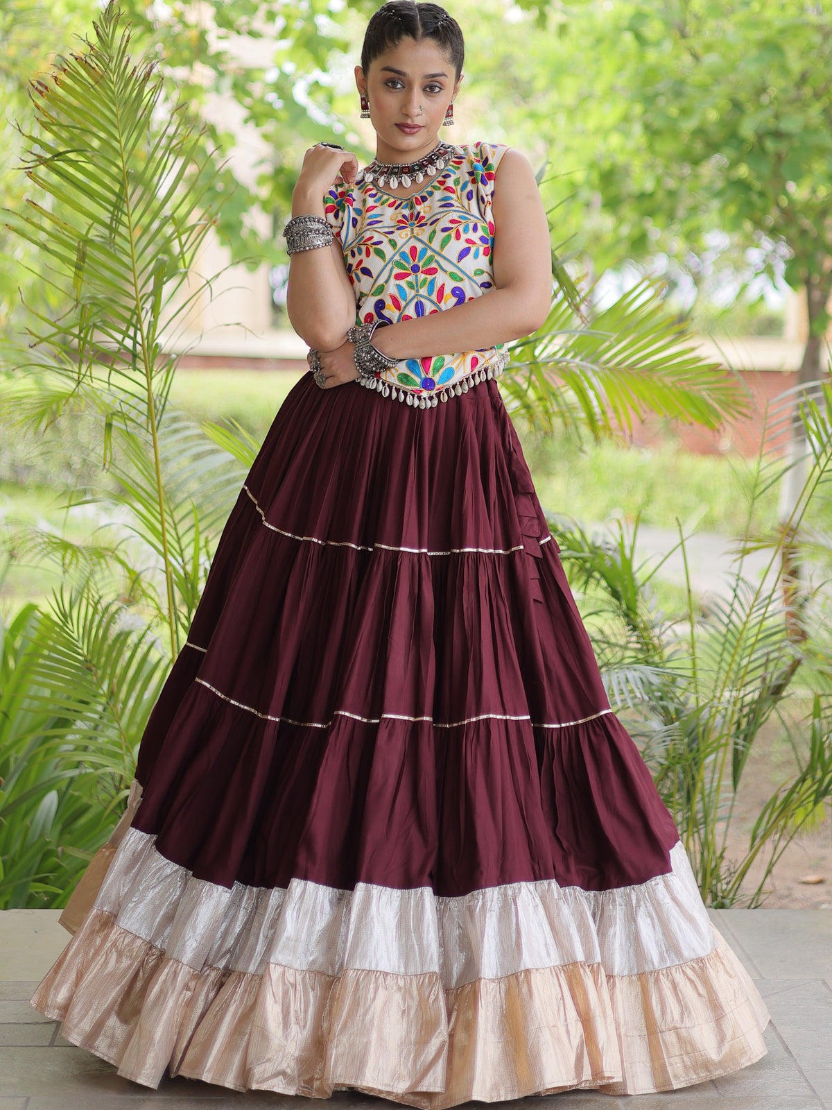 Rayon Kutchi Work Navratri Lehenga