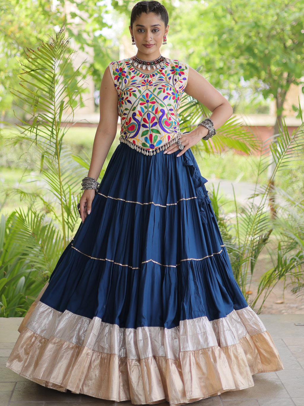Rayon Kutchi Work Navratri Lehenga