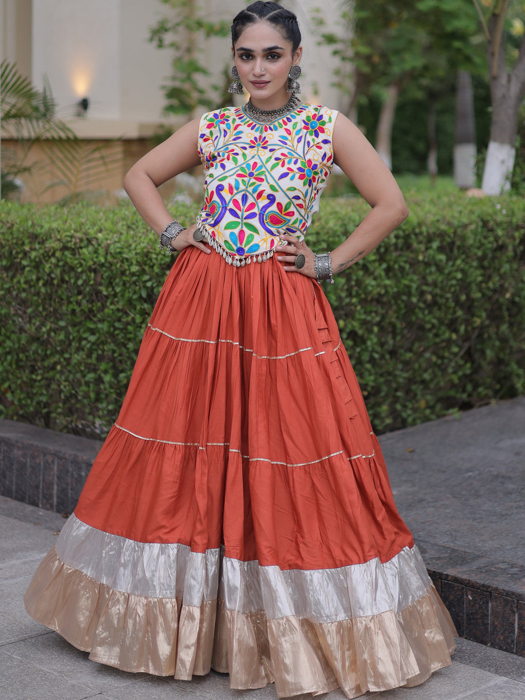Rayon Kutchi Work Navratri Lehenga