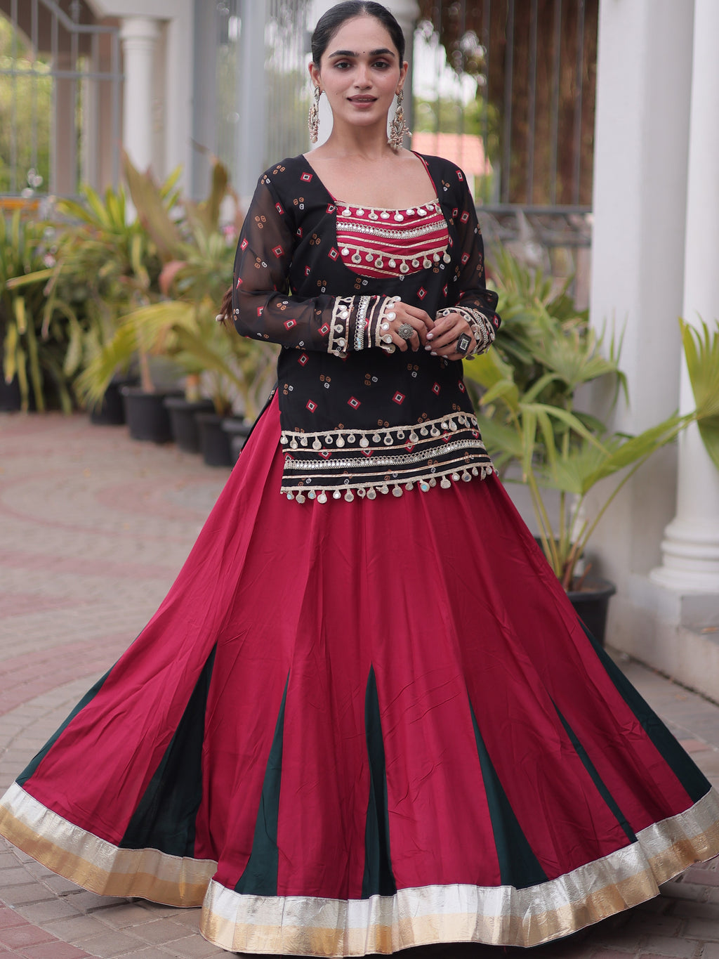 Rayon Gamthi Work Navratri Lehenga With Top