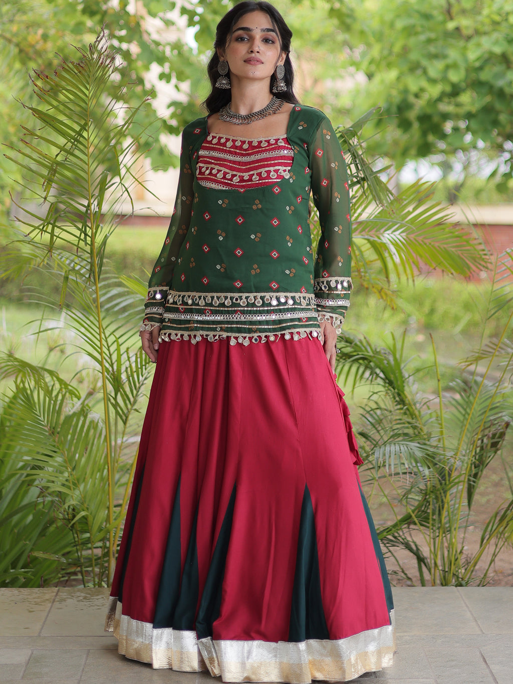 Rayon Gamthi Work Navratri Lehenga With Top
