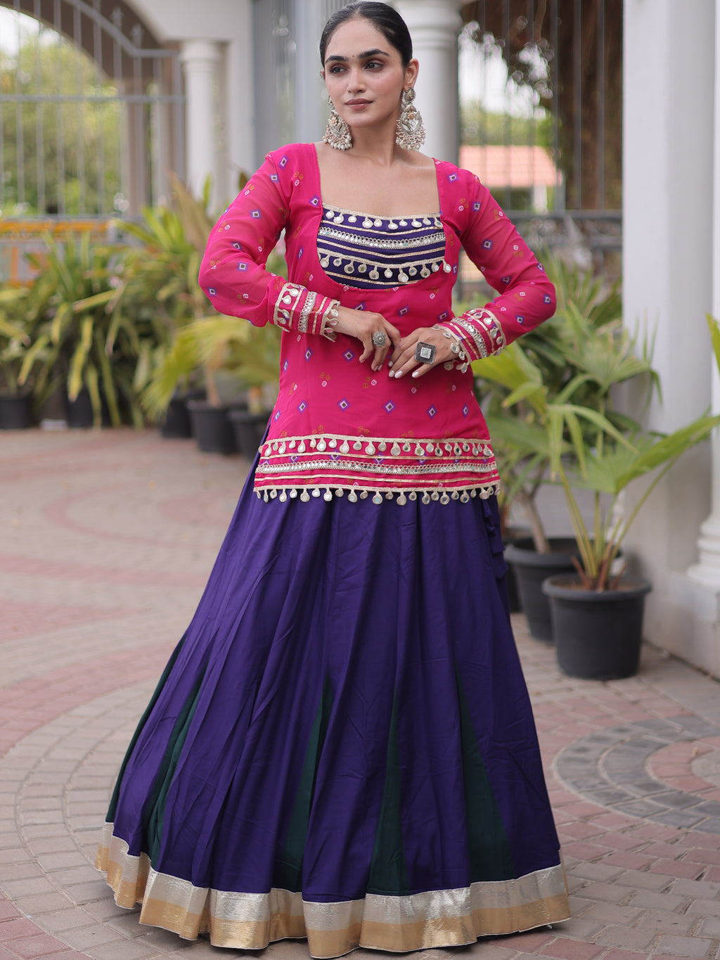 Rayon Gamthi Work Navratri Lehenga With Top