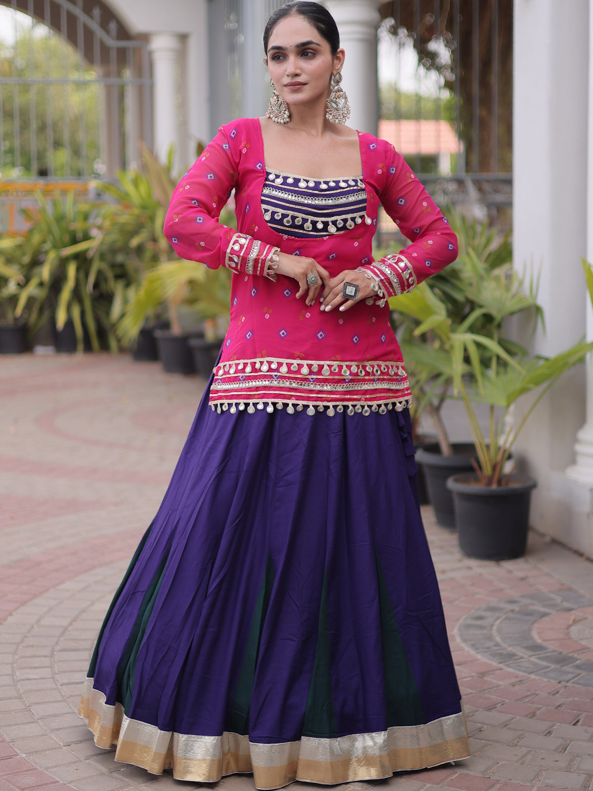 Rayon Gamthi Work Navratri Lehenga With Top