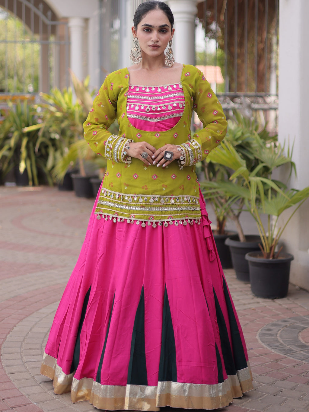 Rayon Gamthi Work Navratri Lehenga With Top