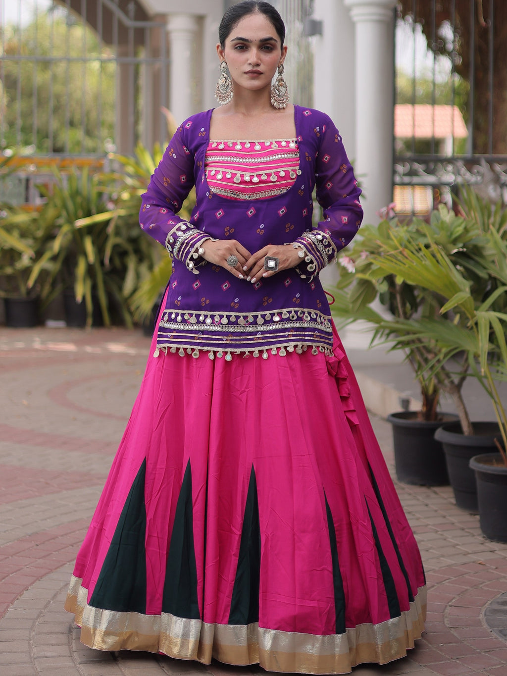 Rayon Gamthi Work Navratri Lehenga With Top