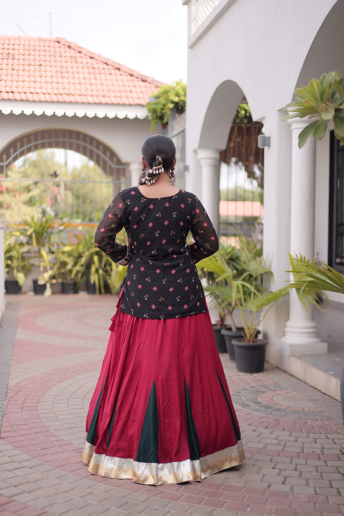 Rayon Gamthi Work Navratri Lehenga With Top