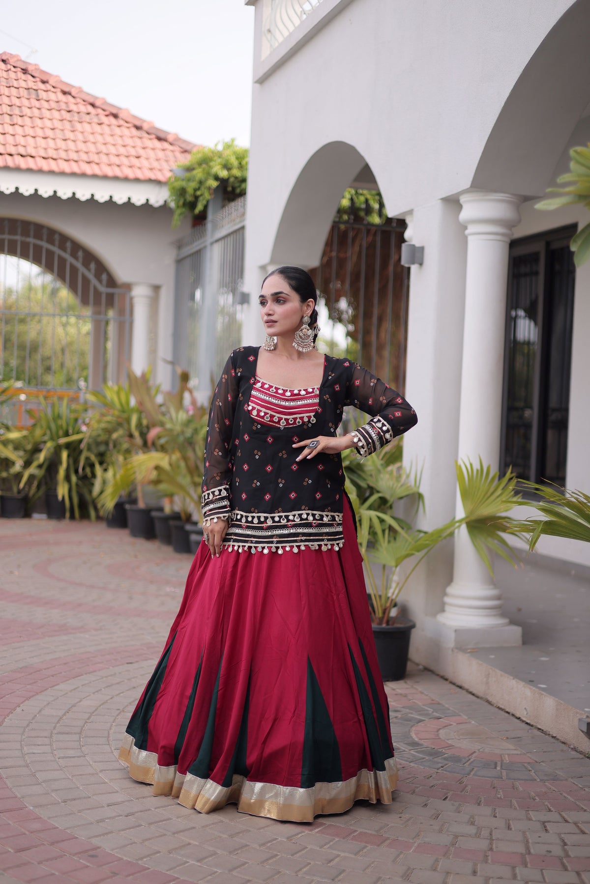 Rayon Gamthi Work Navratri Lehenga With Top