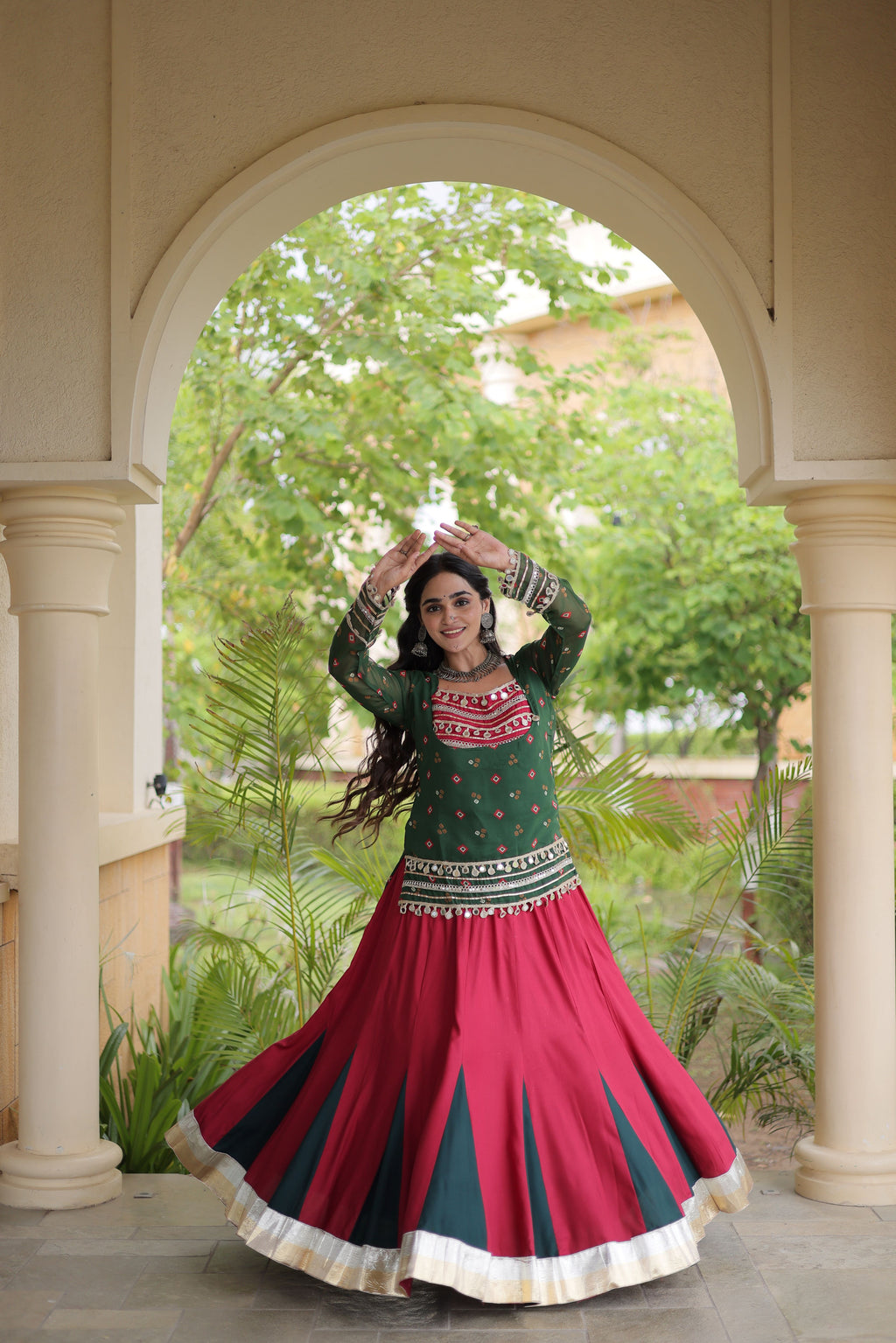 Rayon Gamthi Work Navratri Lehenga With Top