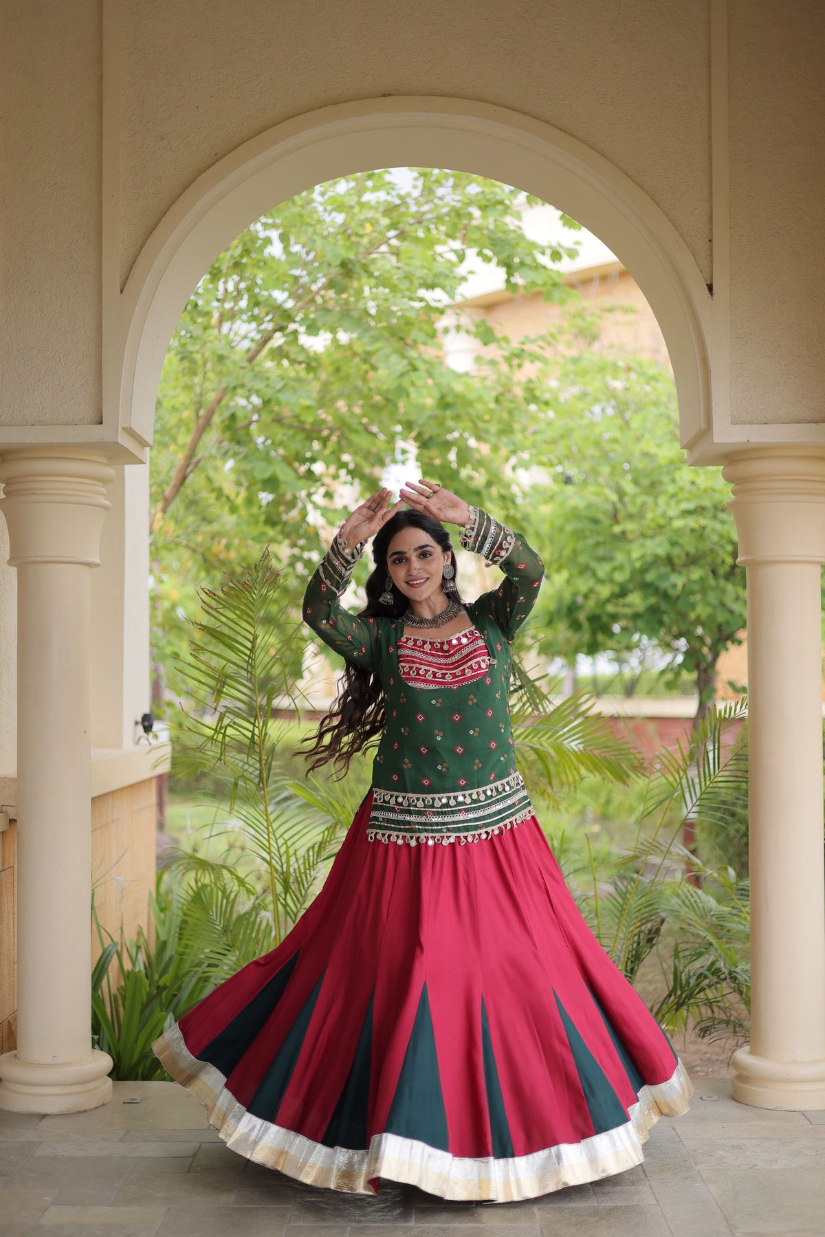 Rayon Gamthi Work Navratri Lehenga With Top