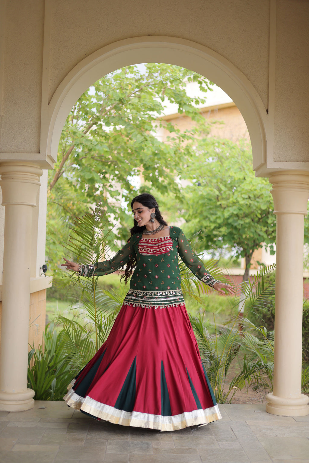 Rayon Gamthi Work Navratri Lehenga With Top