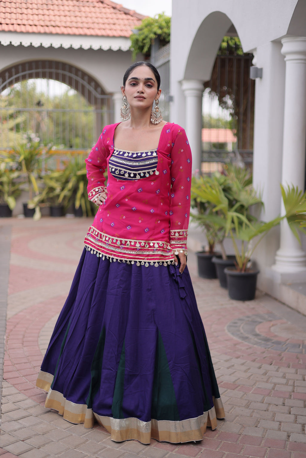 Rayon Gamthi Work Navratri Lehenga With Top