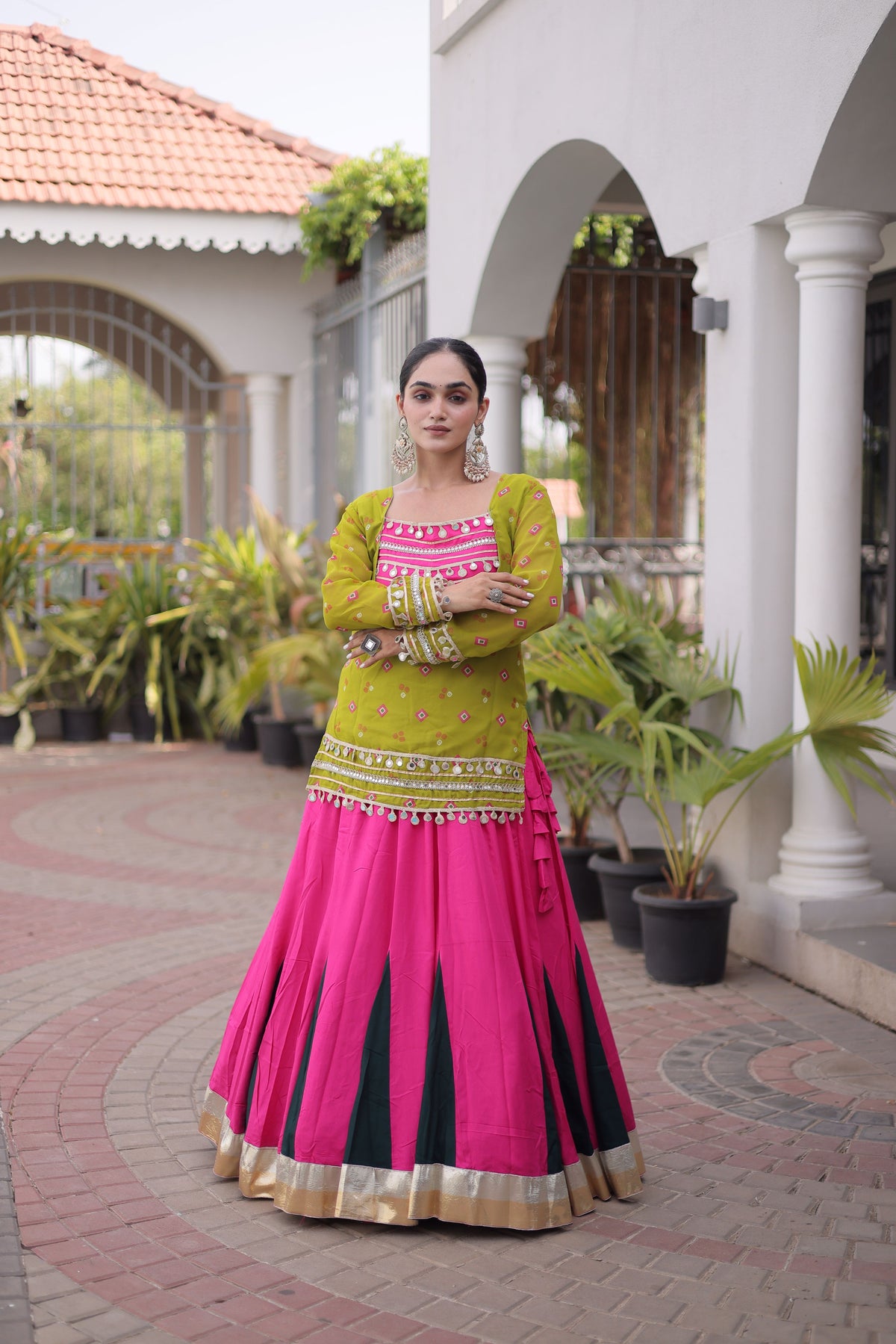 Rayon Gamthi Work Navratri Lehenga With Top