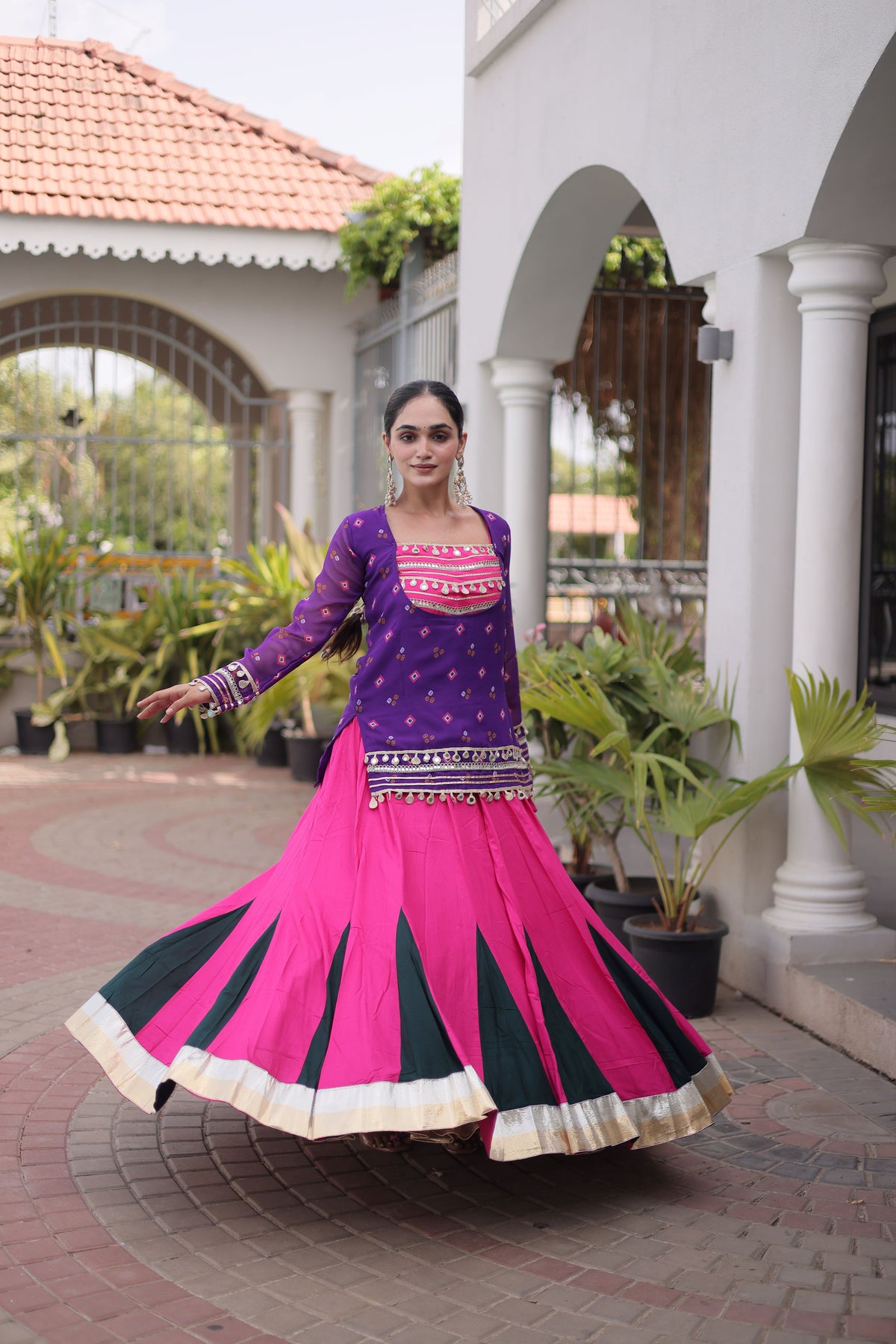 Rayon Gamthi Work Navratri Lehenga With Top