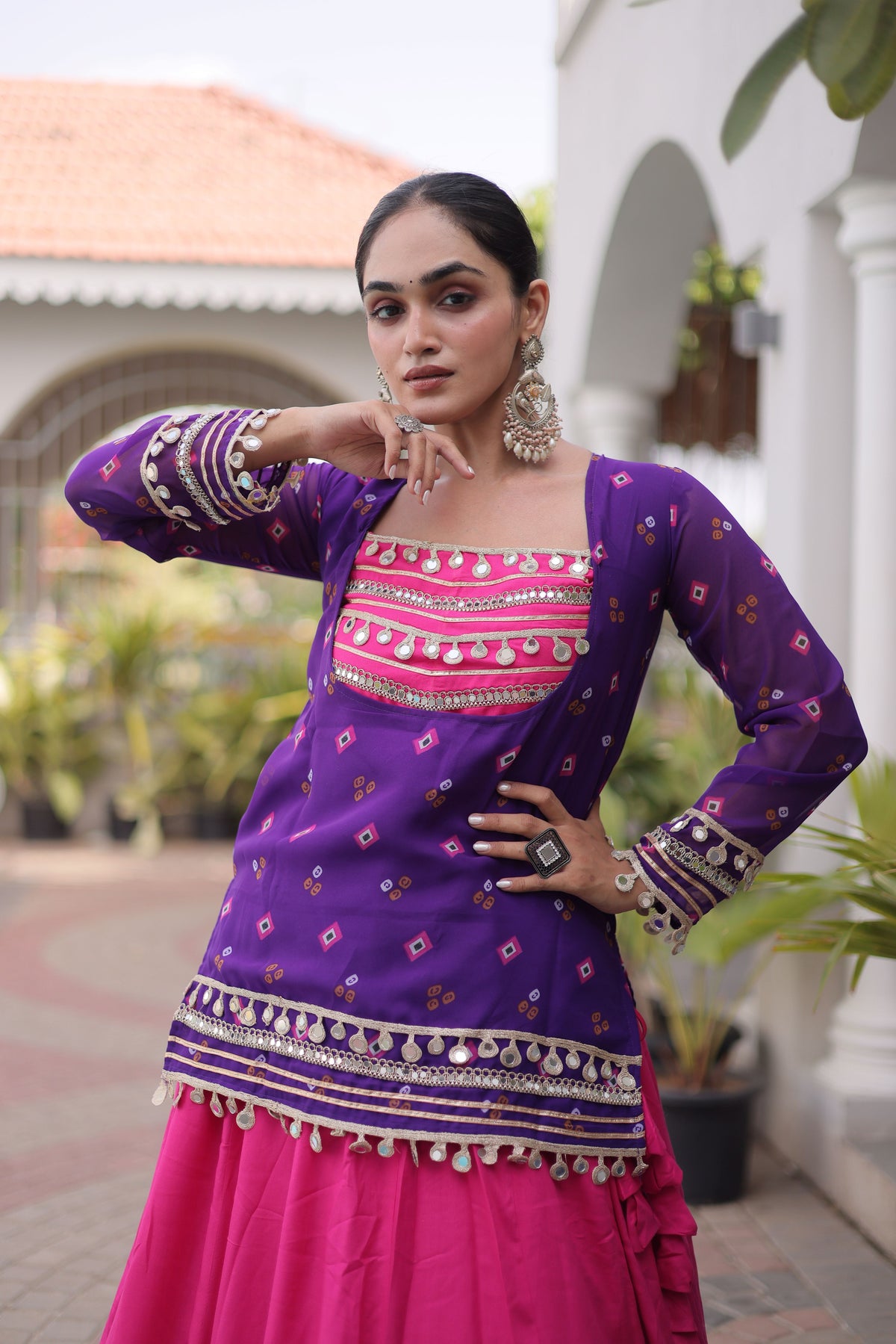 Rayon Gamthi Work Navratri Lehenga With Top