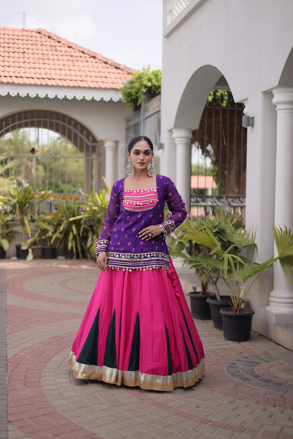 Rayon Gamthi Work Navratri Lehenga With Top
